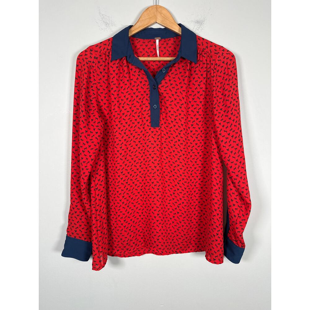 Free People Horse Button Popover Womens Size‎ XS Semi Sheer Long Sleeve